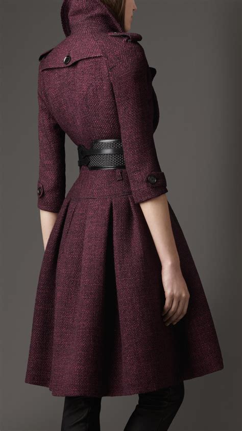 burberry full skirted tweed coat|Burberry check wool coats.